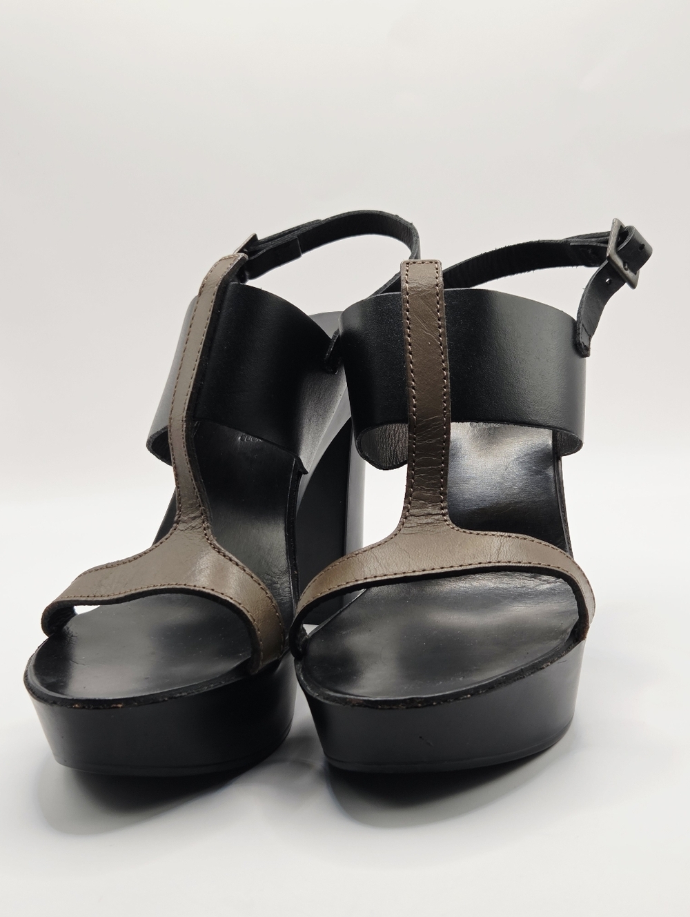 Wojas Platform Brown,Black Leather Stiletto Heels Sandals With Buckle 38 Italy - Picture 15 of 15